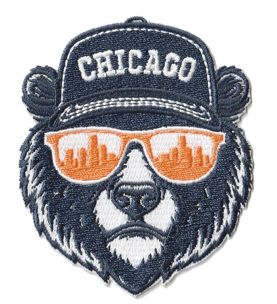Smc Store Chicago City Sports Fan Gear Embroidery Iron-On Patches | Cool Bear Cap Cityscape Shades Vinyl HTV Decal | Windy City Game Day Apparel DIY Patch for T-Shirts & Jackets