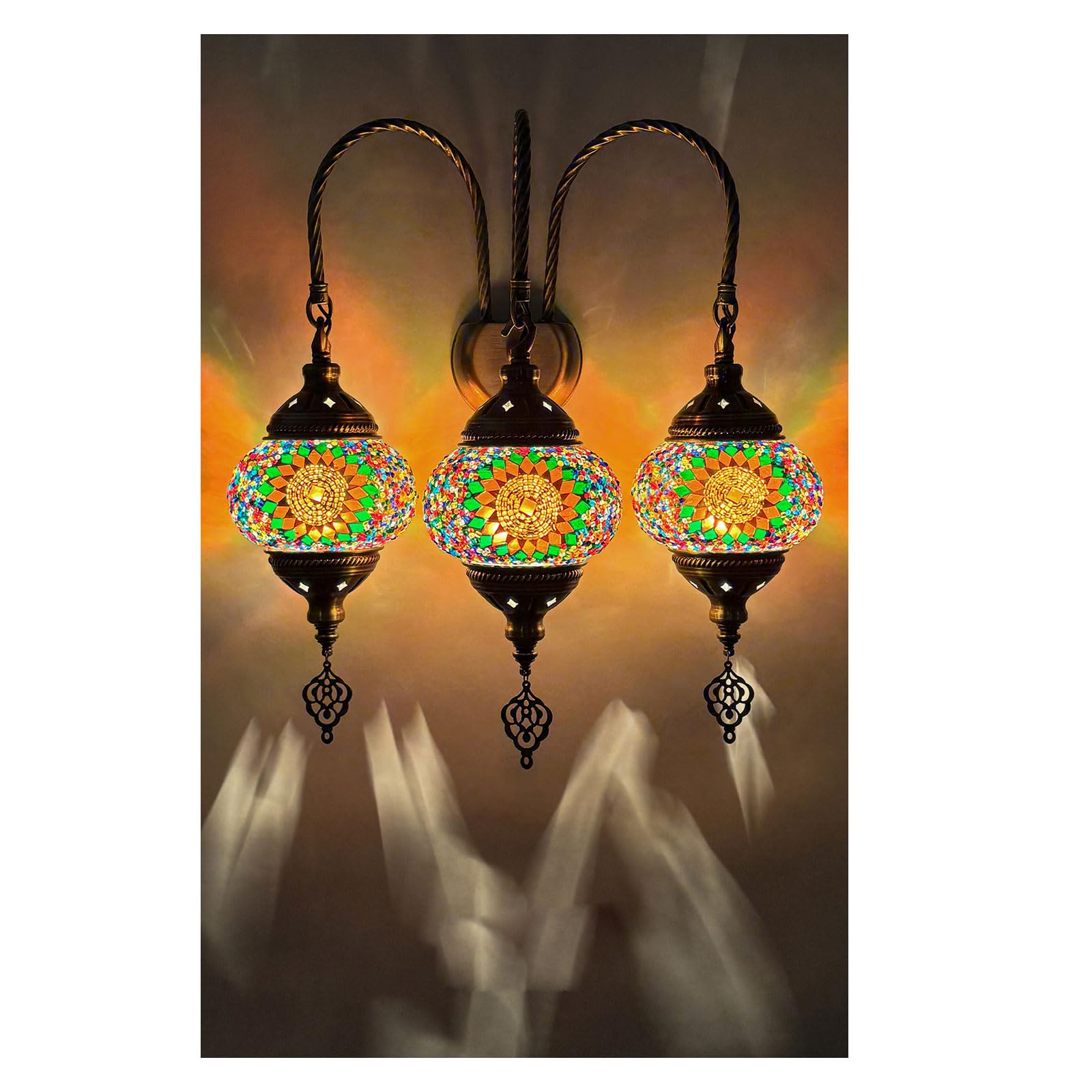 Applique Murale à 2 têtes Style méditerranéen Art déco Mosaïque Turque Appliques murales en Verre mosaïque Faites à la Main Décorations romantiques pour la Maison
