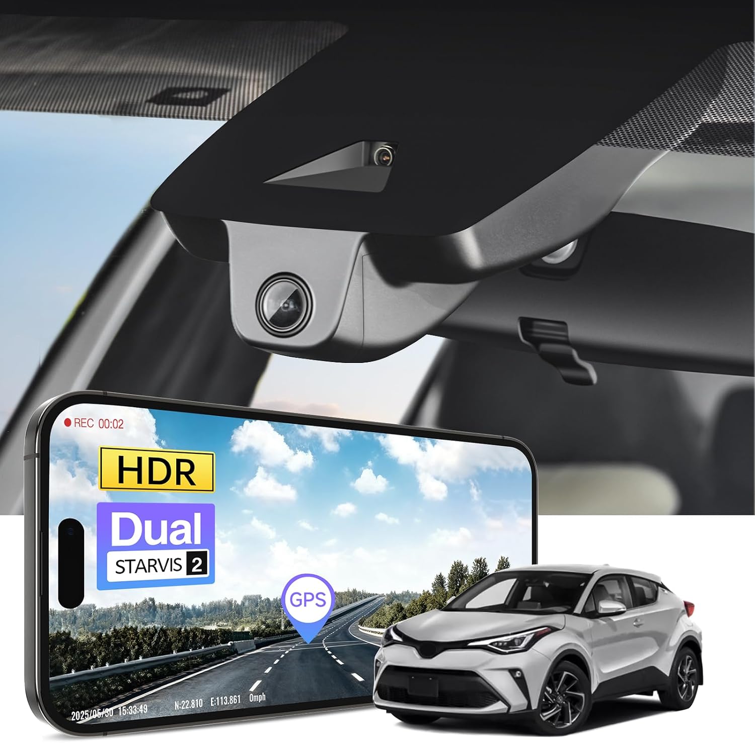 Mangoal Front 4K HDR Dash Cam STARVIS 2 IMX678, Custom Fit for Toyota C-HR 2021 2022 LE Limited XLE Nightshade (Model A), 5GHz WiFi, GPS, 64GB Card