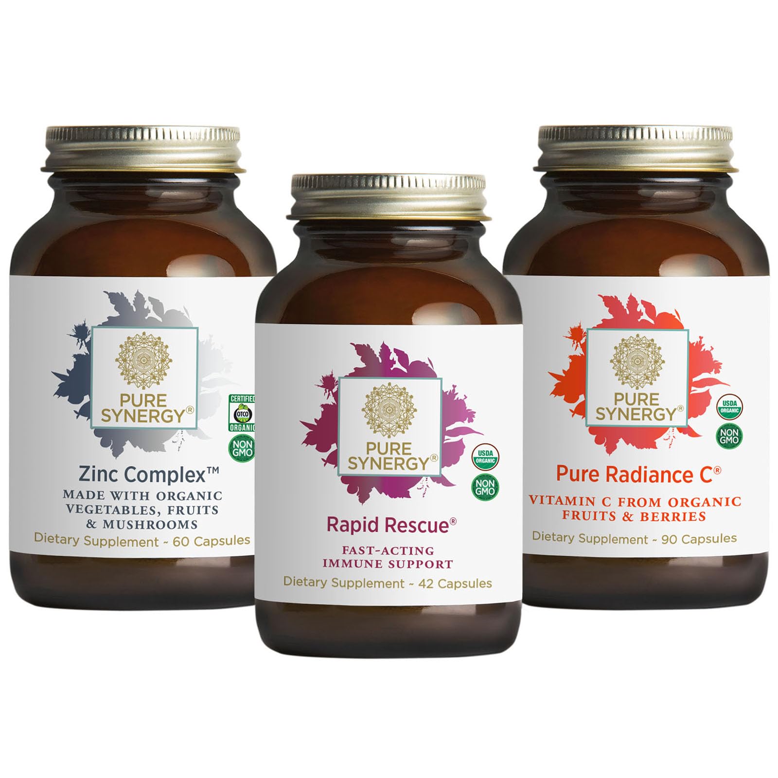 Immediate Immune Support Bundle | Organic Vitamin C Supplement | Zinc Supplement Made with Whole Foods | Rapid Herbal Formula with Echinacea Extract | Non-GMO and Organic Ingredients