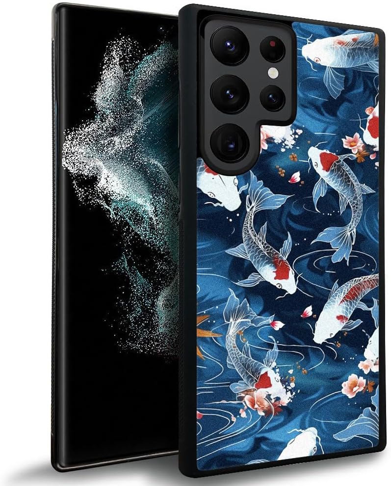 Compatible with Samsung Galaxy S23 Ultra Case, Y Koi Jumping Pattern Luxury Design Hard PC Back Shockproof Anti-Scratch Case for Samsung Galaxy S23 Ultra