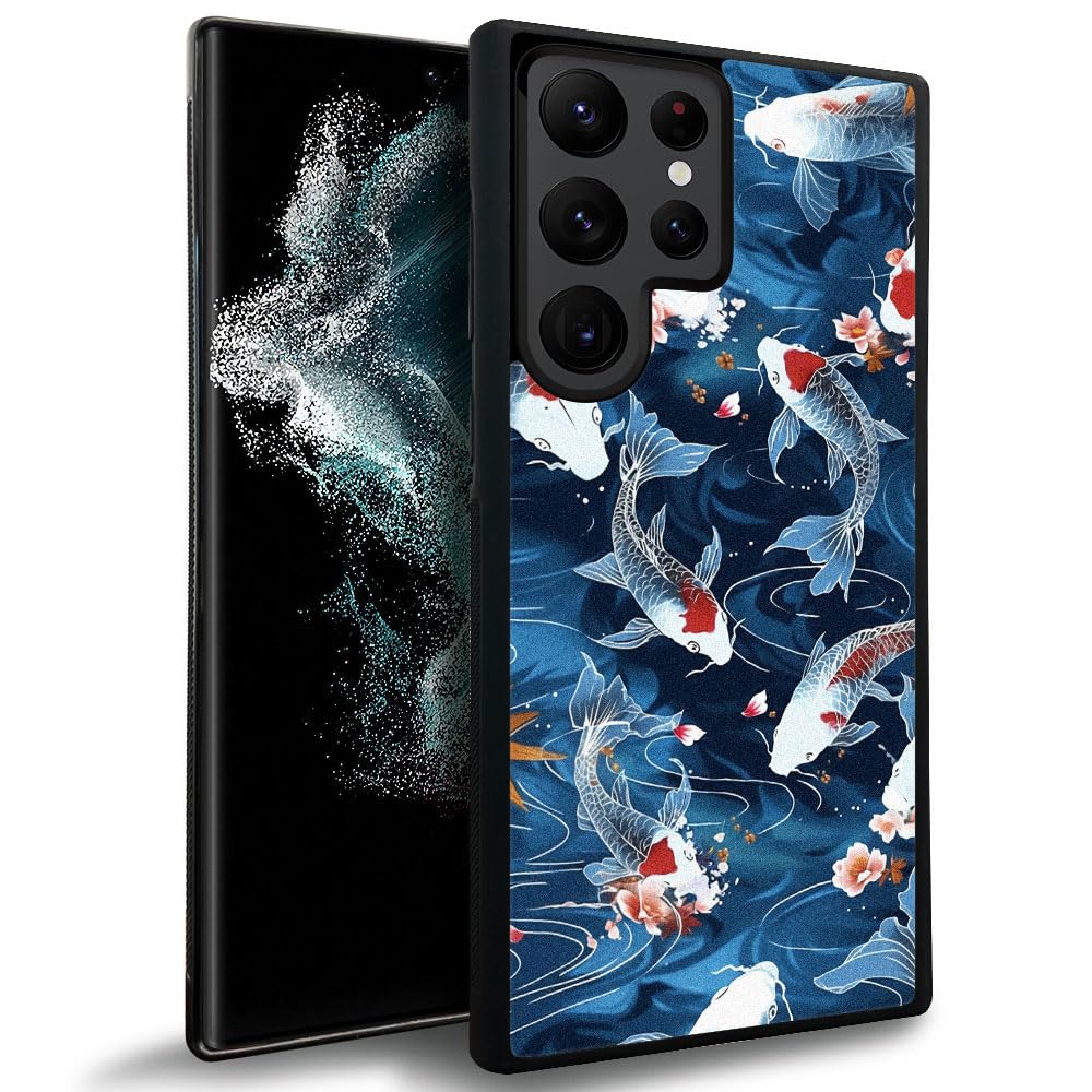 Compatible with Samsung Galaxy S23 Ultra Case, Y Koi Jumping Pattern Luxury Design Hard PC Back Shockproof Anti-Scratch Case for Samsung Galaxy S23 Ultra