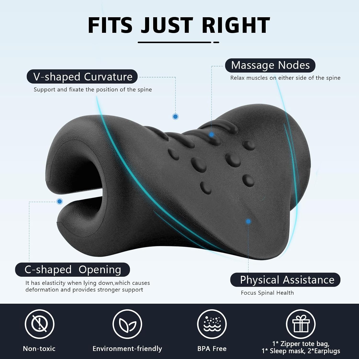 Neck Stretcher for Neck and Shoulder Pain Relief, Cervical Traction Device for TMJ Support, Ergonomic Neck Stretching Pillow, Black