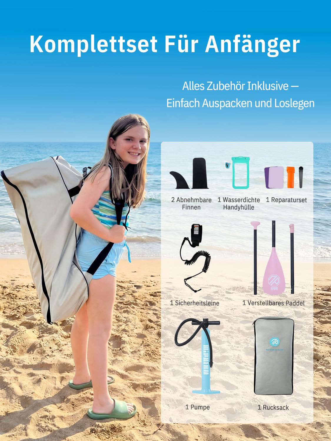 Niphean (Extra Groß) Stand Up Paddling Board, SUP für 2+1 Personen/Familien, SUP Board mit (Anfängergeeignet) Balancierflügel, wasserdichte Handyhülle, Stand Up Paddle Board for Adults, Geschenkideen