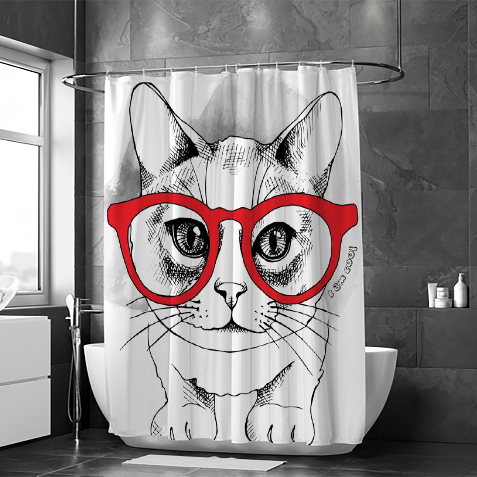 Feelyou Duschvorhang Mit Sphynx-Katzen-Motiv – 183x198 Cm, Wasserdicht, Für Kinder-Badezimmer, Inkl. Haken