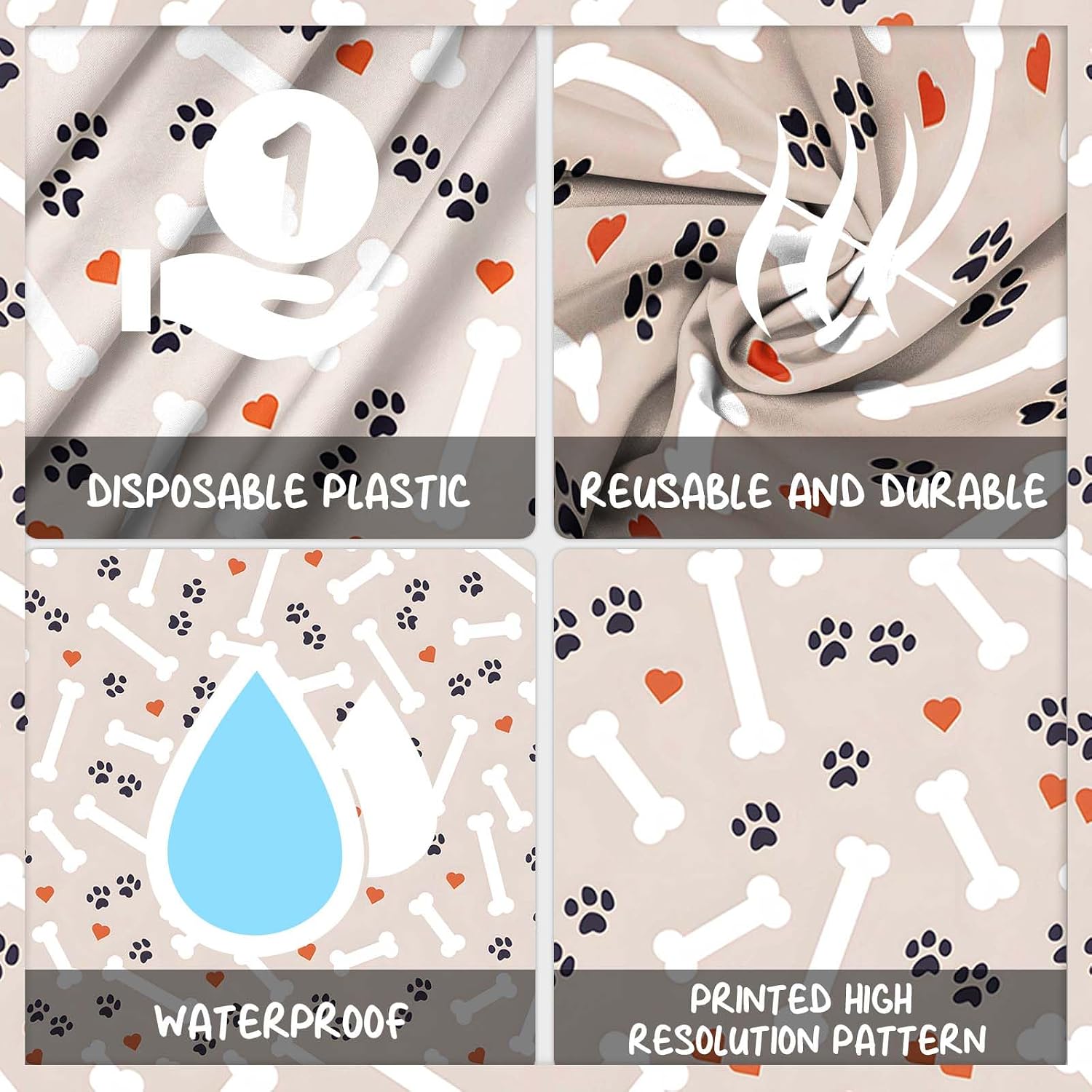 Puppy Dog Pet Paw Print Tablecloths Bone Print Table Cover Decorations for Pet Dog Theme Birthday Party Baby Shower Decor Photography Background Party Supplies Favors image 3