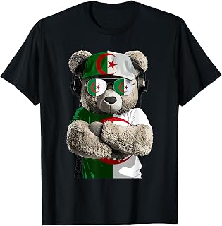 Algerian Flag Bear Sunglasses Souvenirs Products Algeria T-Shirt