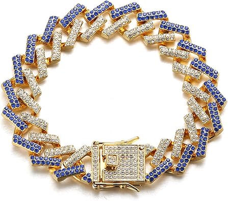 Halukakah Cuban Link Chain for Men FUJI - 13MM Iced Out Diamond Gold Chain - 18k Real Gold Plated/Platinum White Gold Finish Necklace - Hand Set Multicolor Lab Diamonds - Gift for Him