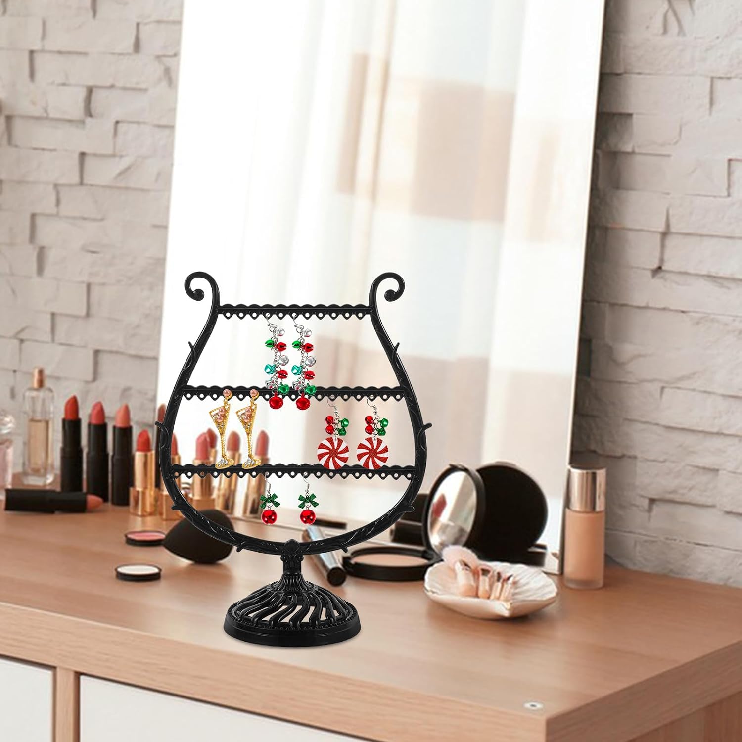 Wine Glass Shaped Jewelry Organizer Stand Black Earring Hanger and Bracelet Display Tower Jewelry Storage Rack for Necklaces and Earrings