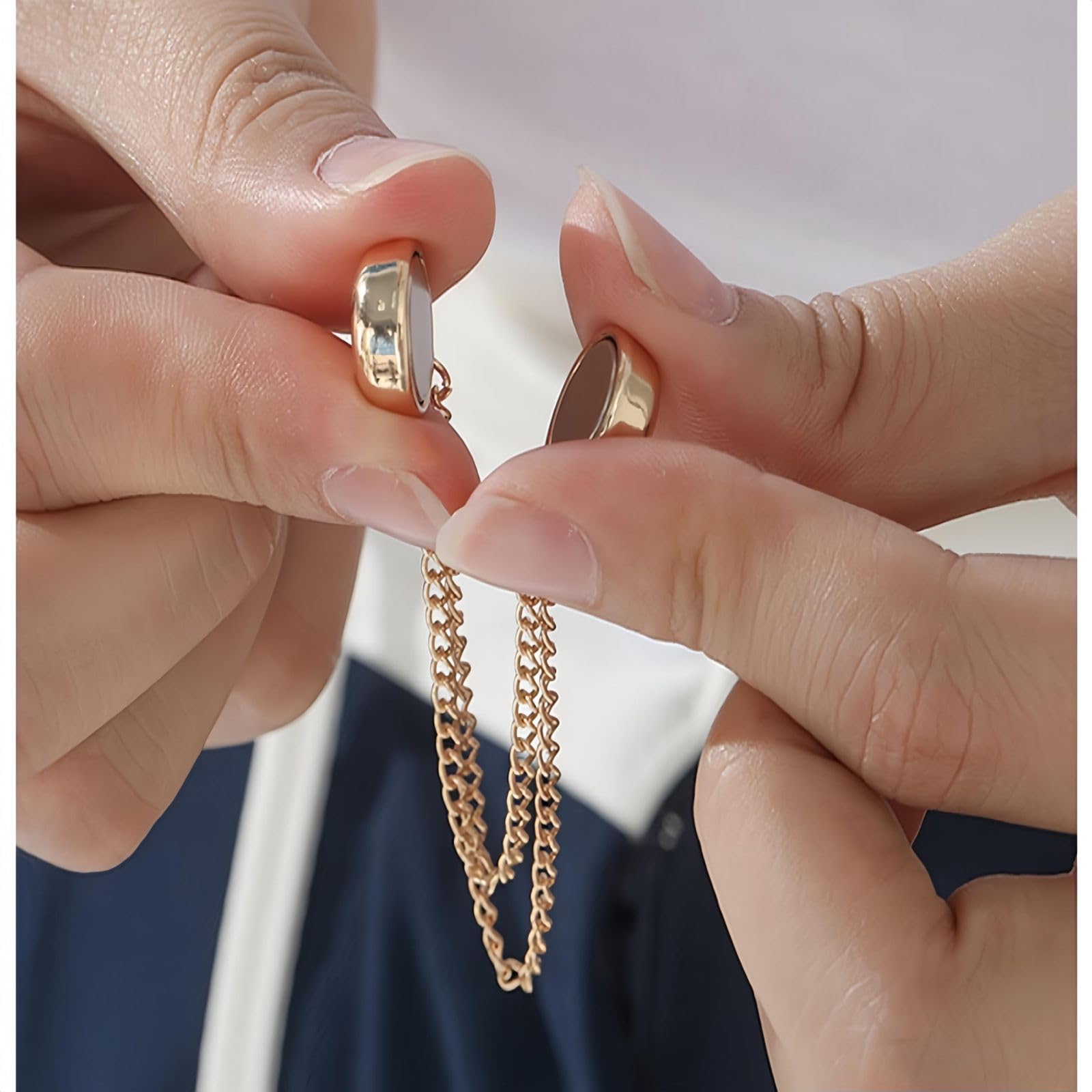 4 Pack Multi-Function Magnetic Clothing Clips, Magnetic Strength Buttons Powerful Hijab Magnets Chain Multi-Purpose Pinless Brooch for Cardigan Shawl Clothing Accessories Cuff Hem (Silver)