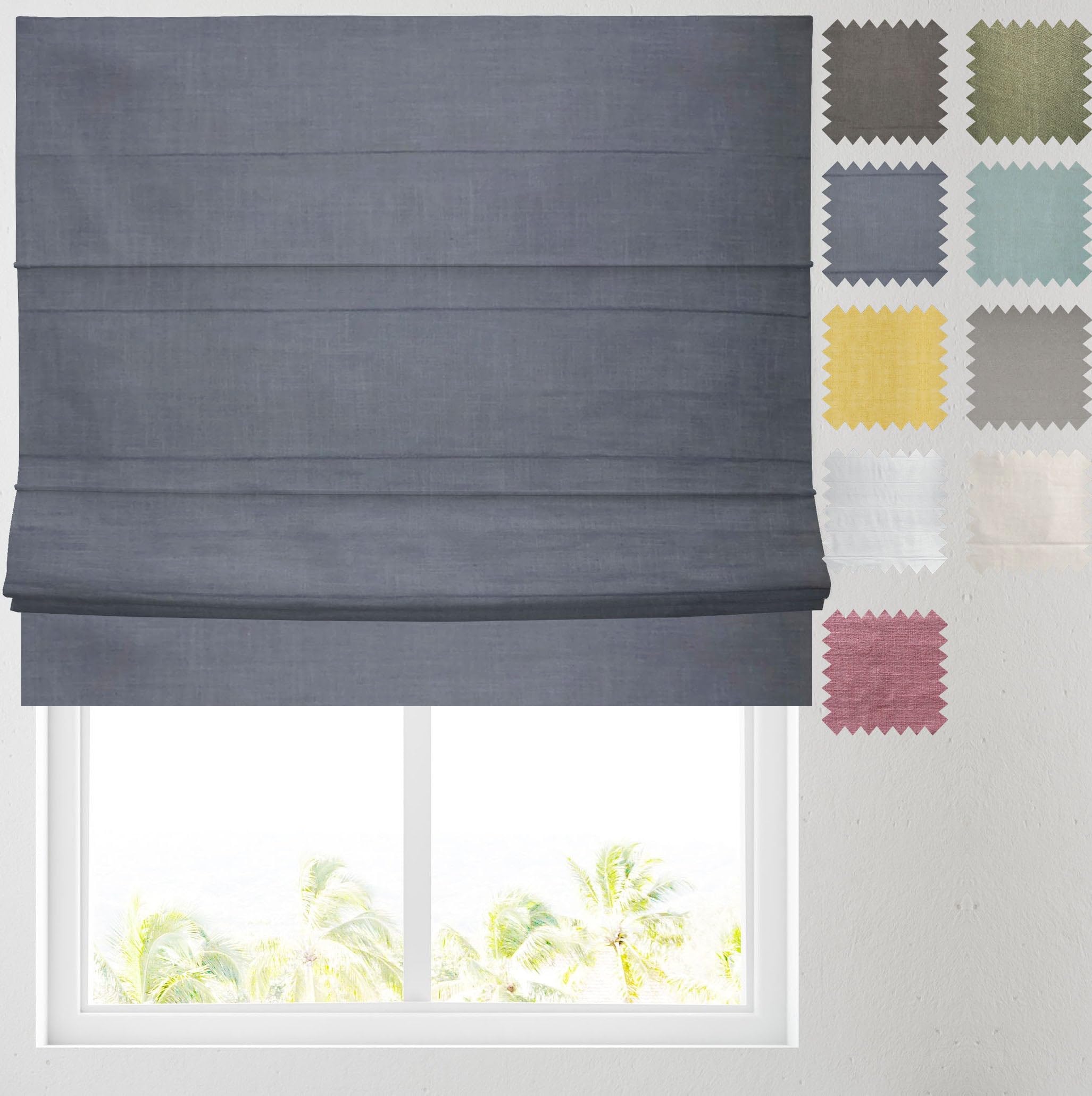 Barnes Blinds And Interiors Navy Blue Barnes Blinds - Linen Look Blackout Lined Roman Blind - Choice Of Standard Or Deluxe Headrail - Choice Of Deluxe Or Standard Headrail - Durable Fittings Easy Fit ( 3Ft (91.5Cm))