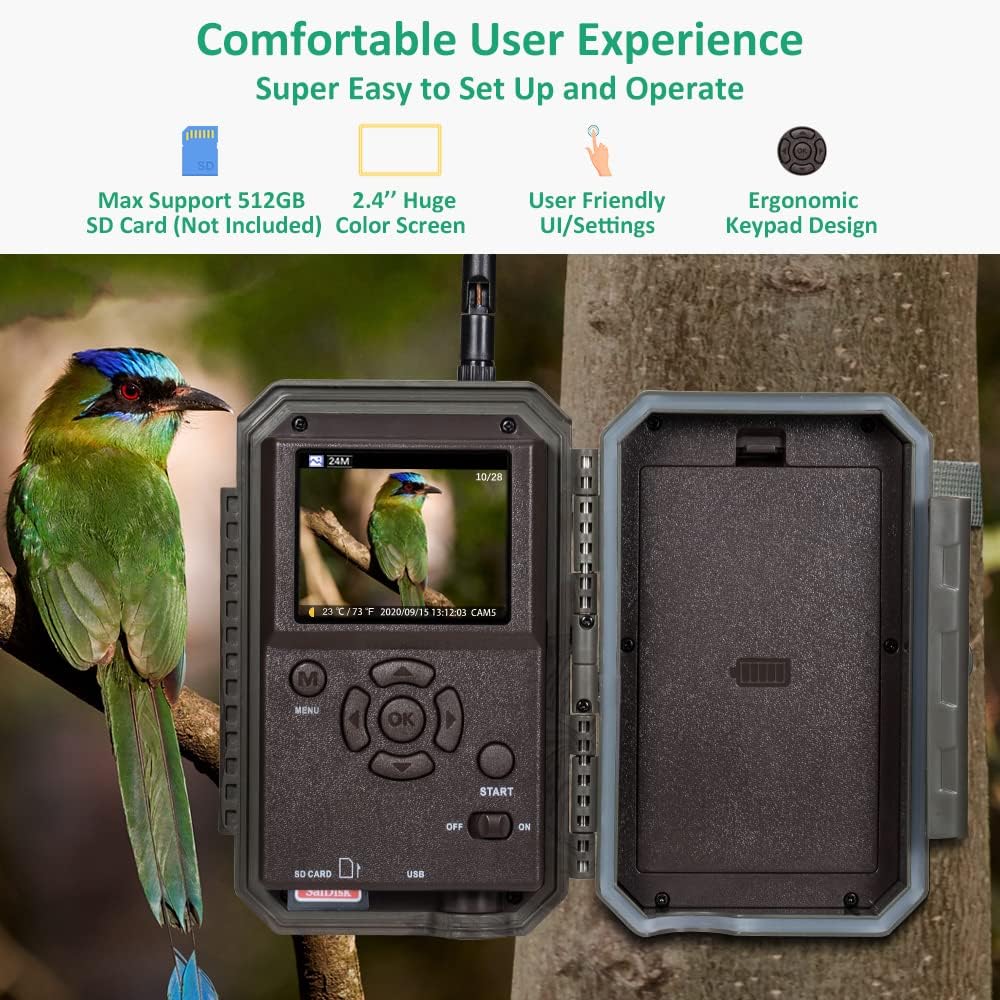 GardePro E8 WiFi Trail Camera in the rain, demonstrating IP66 waterproof rating