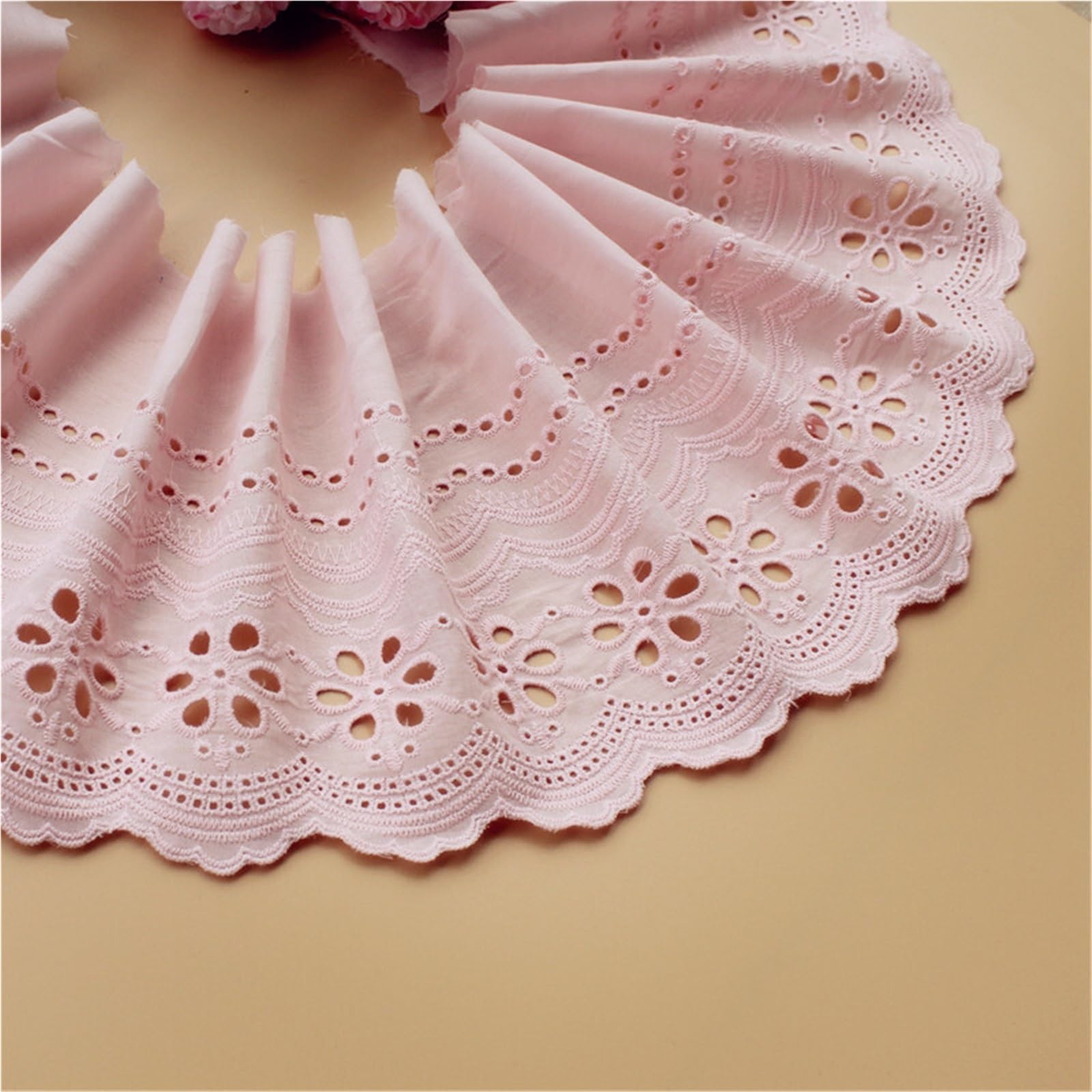 Cinta De Encaje De Algodón Con Ojales Tela de algodón 5 yardas, adorno encaje bordado, ropa mujer, vestido, tela DIY 21CM ancho(Pink,9.5-10Yards)