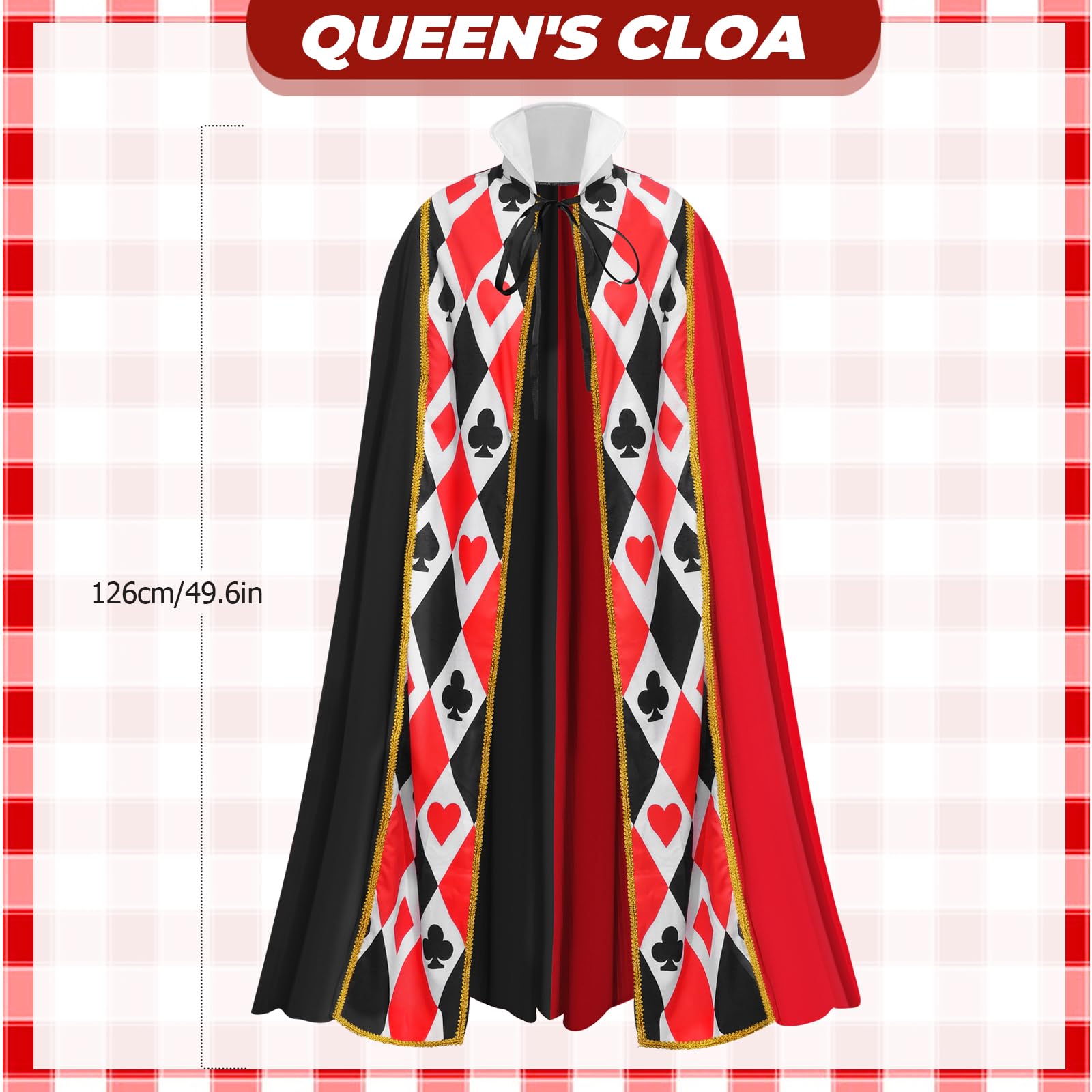Maazusa Halloween Queen Costume for Women 4Pcs Queen Heart Cape Fancy Dress Outfits with Gloves Crown Headband Earrings Cape for Halloween Carnival Cosplay Party - Image 3