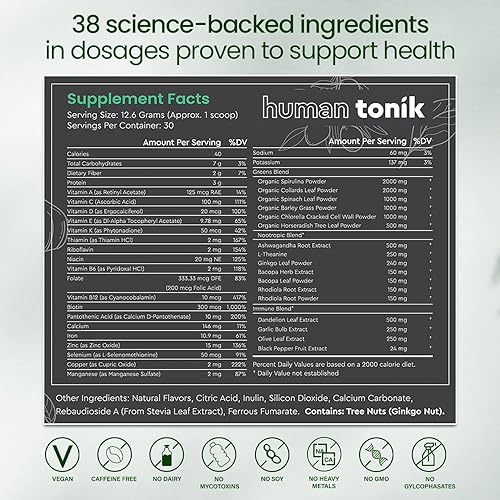 Miniatura 3 de Superalimento en polvo 100% natural de verduras  Suplemento diario con 38 superalimentos, vitaminas y minerales  Apoya la energía, el estrés y la