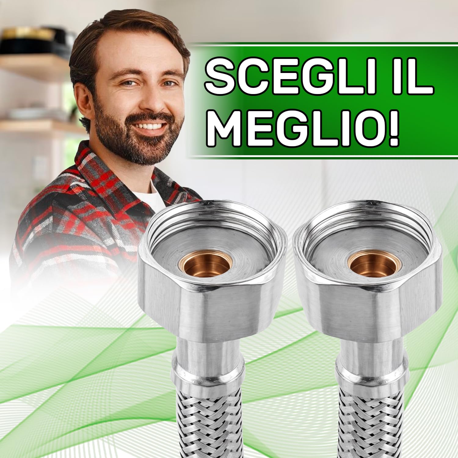 Tubo Corazzato 20 cm Femmina 1/2” x Femmina 1/2” DN8 DE13 - Tubo Flessibile Realizzato in Acciaio Inox Temperatura max 70°C Pressione di Esercizio 10 bar - Garanzia di 5 Anni - ONIX TECH