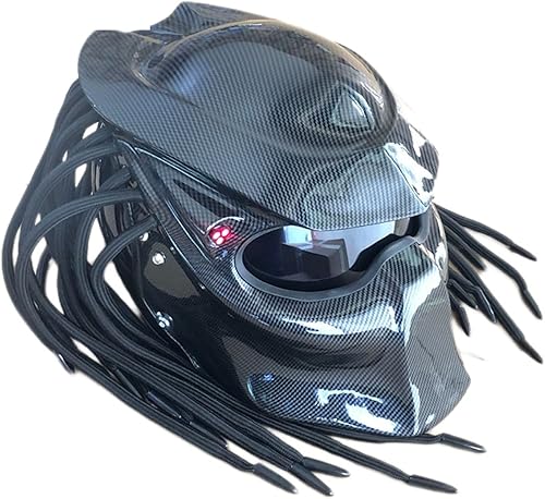Miniatura 3 de Casco de moto Predator con máscara integral, certificado DOT, con trenza de pelo y luz LED