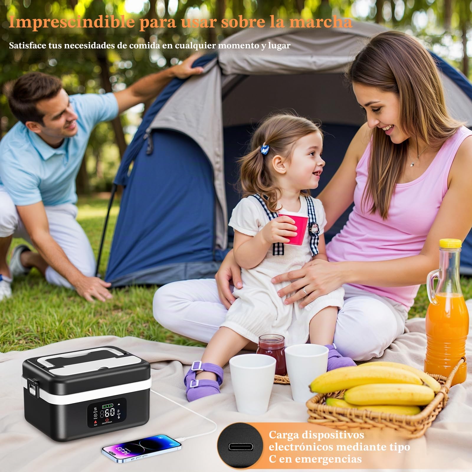Fiambrera Eléctrica,Fiambrera Recargable Taper Electrico Para Comida de 16 000 mAh, Calentador de Alimentos portátil de 1 l con Calentamiento Automático, almuerzo caja calefactora