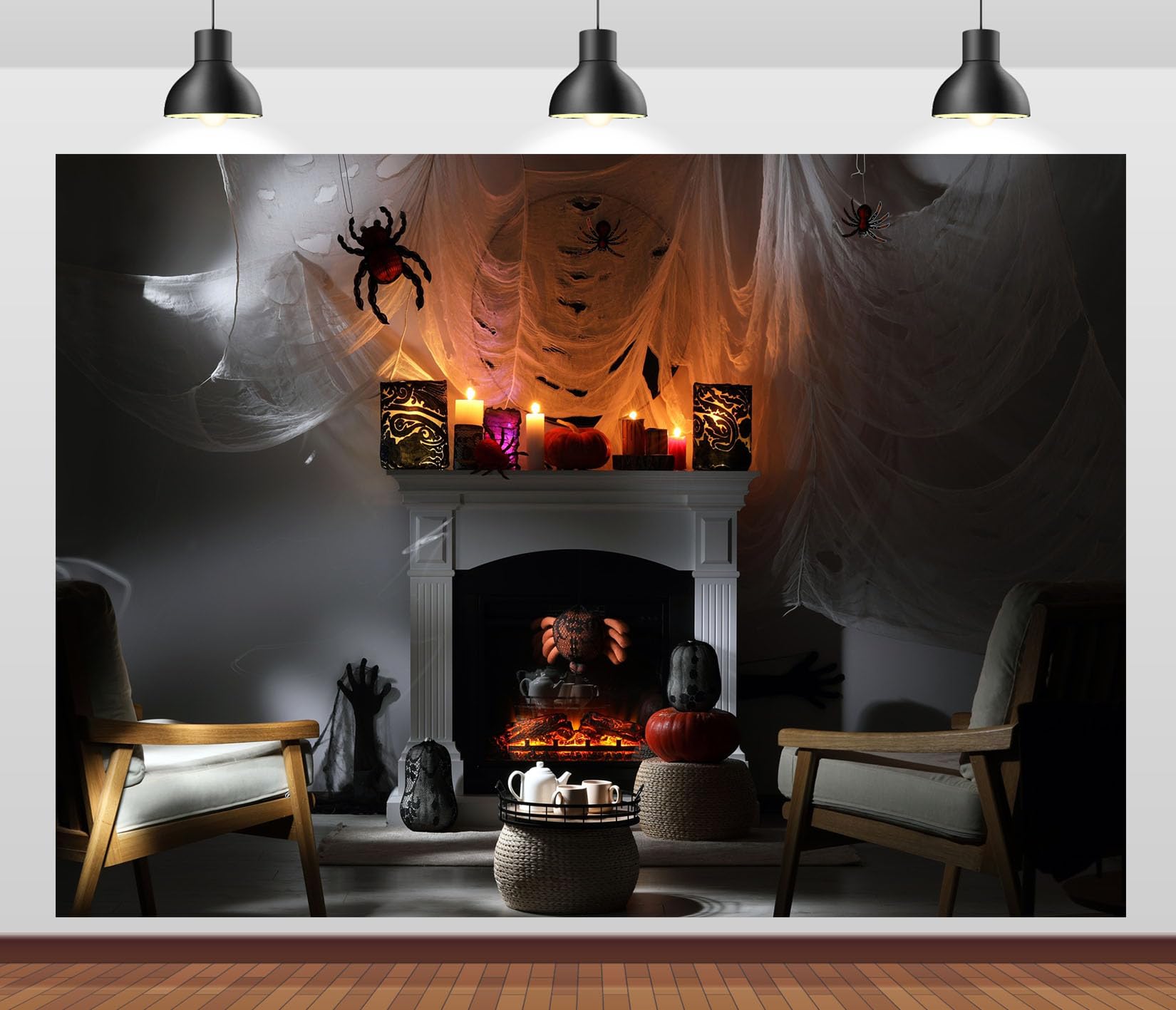 10x8FT (3x2.5m) Salotto Halloween Con Ragnatele Sfondo Fotografico