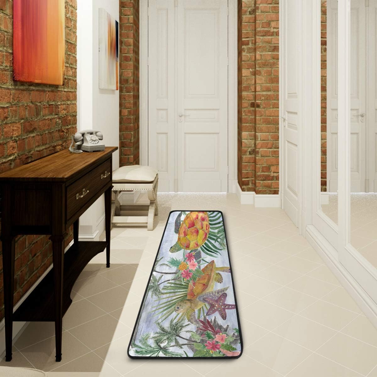 ALAZA Palm Trees Turtles and Exotic Flowers Runner Area Rug Non Slip Floor Mat for Hallway Entryway Living Room Bedroom Dorm Home Decor 72x24 inches