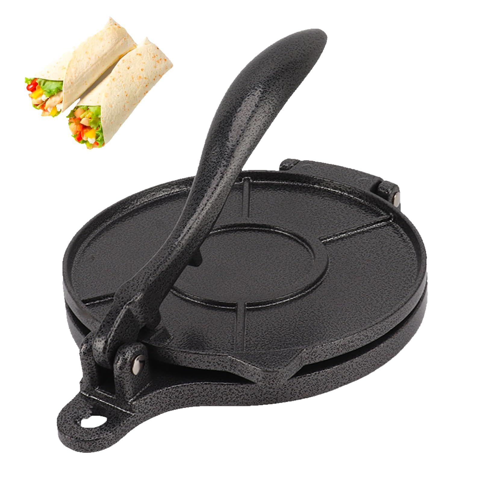 Prensa de tortilla de aluminio, fabricante de tortillas de harina, prensa para tortillas para uso en la cocina, uso doméstico (16 cm, negro)