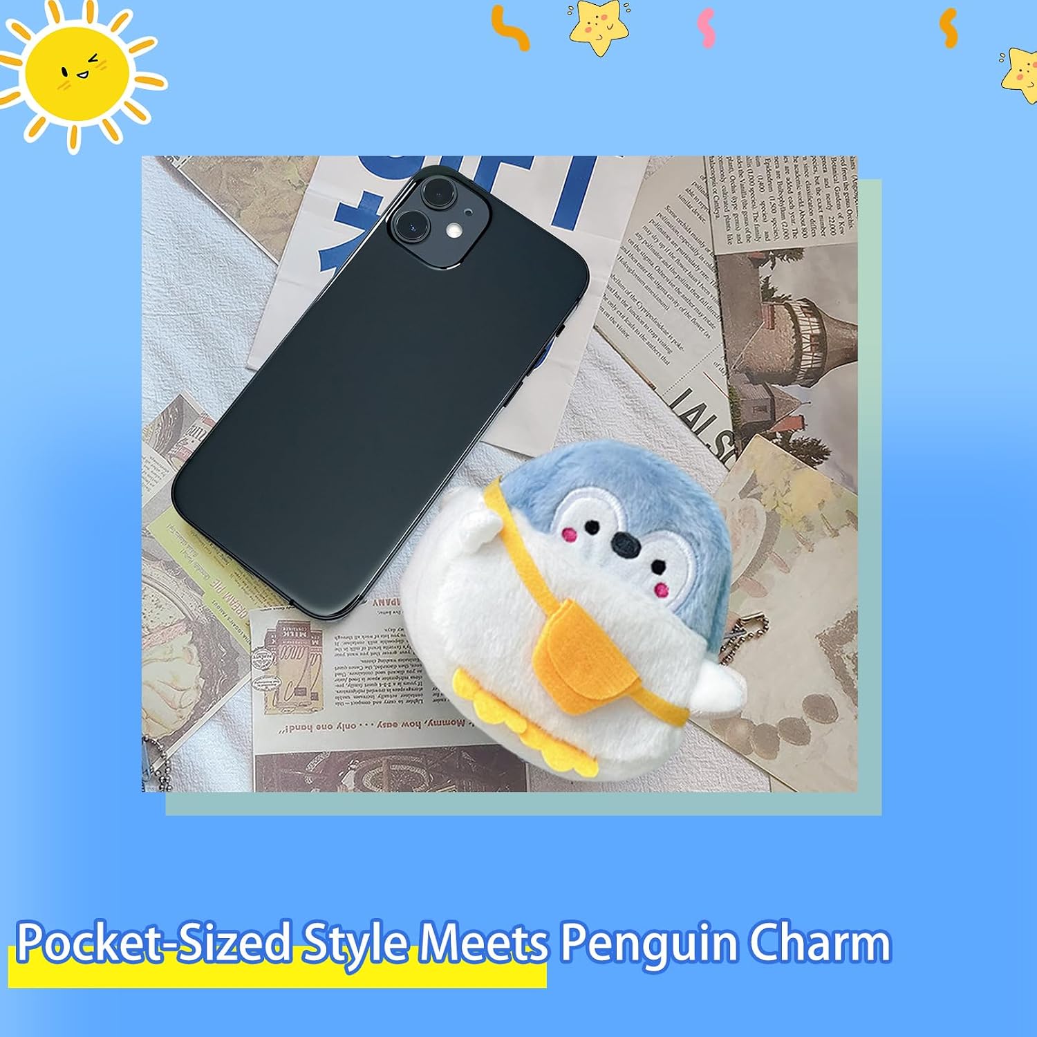 2 Pack Plush Penguin Coin Purse for Teens, Cute Key Chain Wallet for Credit Cards, Soft Zipper Mini Pouch for Earbuds Keys Lipstick, Novelty Commuter Accessories