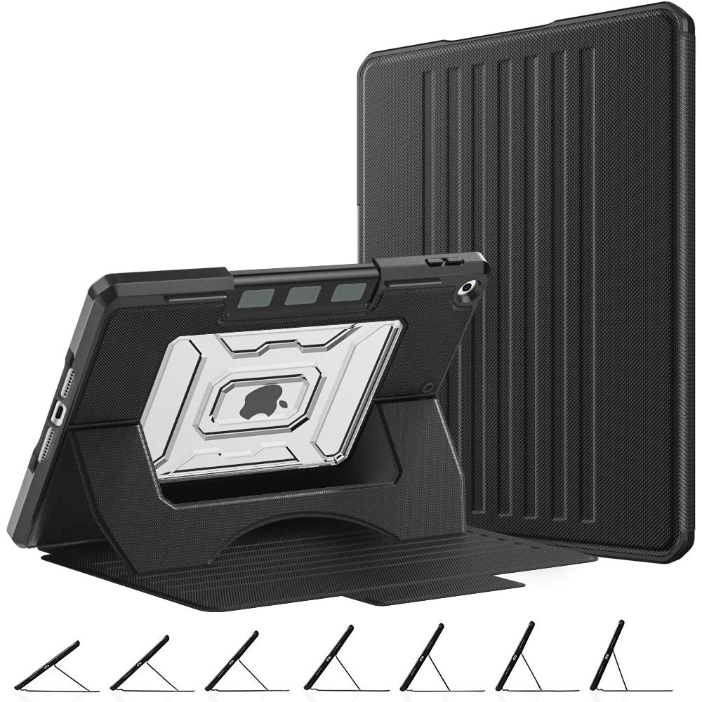 MoKo Case Fit New iPad 9th Generation 2021/iPad 8th Gen 2020/iPad 7th Gen 2019/iPad 10.2 Case, Shockproof Rugged Protective Case with Multi-Angle Magnetic Stand, Pencil Holder,Auto Sleep/Wake, Black