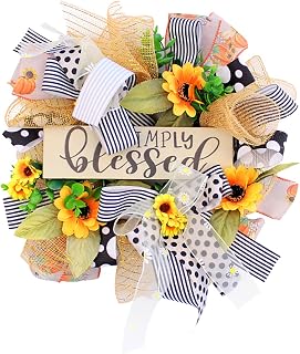 Cokbyavla Coronas de girasol de bienvenida, corona de malla para puerta delantera, guirnalda de arpillera para Acción de Gracias, decoración diaria de abeja, decoración colorida de verano, amarillo,