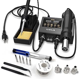 Soldering Station,2-in-1 SMD Hot Air Rework and Soldering Iron Station with °C/ºF,Hot Air Gun Cool/Hot Air Conversion, Digital Temperature Correction and Sleep Function Soldering Iron Kit