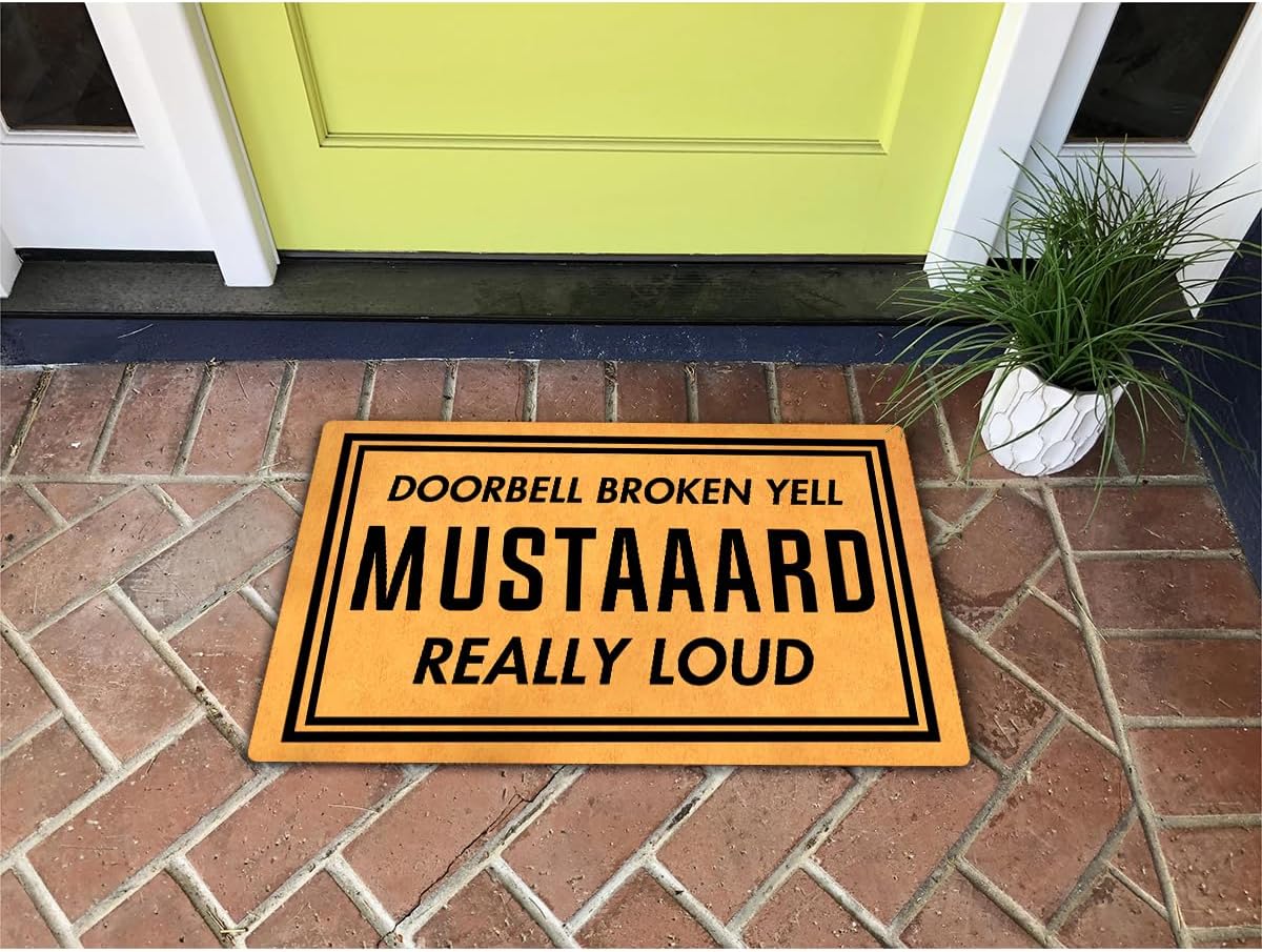 MELODADDY Funny Welcome Doormat Front Door Porch Decor Rugs with Rubber Back 30"(L) x 18"(W) Spanish Mat for Entrance House Warming Novelty Gift Rugs (Doorbell Broken Yell Mustaaad Really Loud)