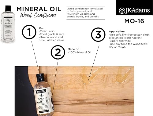 Miniatura 2 de J.K. Adams Acondicionador de madera de aceite mineral, aceite mineral de grado alimenticio para tablas de cortar de madera, uso para mantener