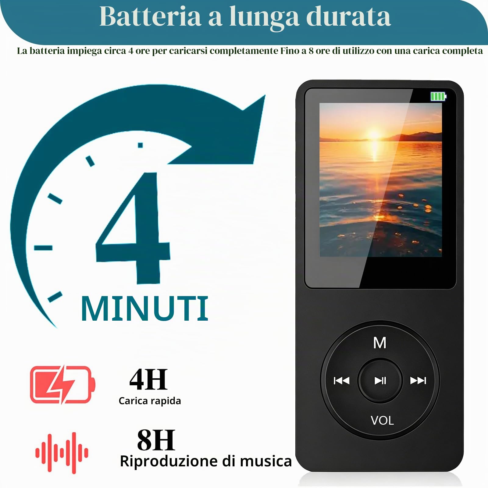 Lettore MP3 Bluetooth 5.3 Con 64GB E Altoparlante – HiFi, Radio FM, 70h Di Autonomia, Display 1.8'', Espandibile Fino A 128GB