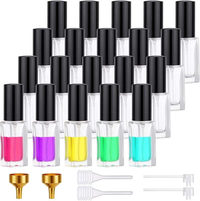 Segbeauty Frascos de Perfume de Vidro Recarregáveis com Névoa Fina, 5 mL, Pacote com 20 e Kit de Transferência