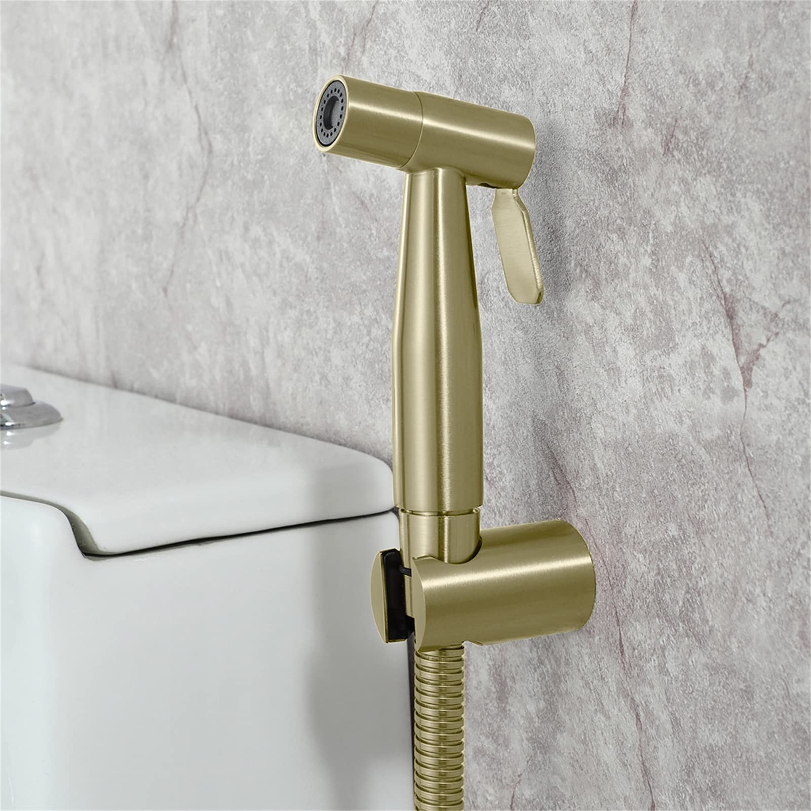 Pulverizador de inodoro de mano de acero inoxidable para baño, montaje en pared, autolimpiante, ducha higiénica, oro cepillado, bidé de mano premium para higiene personal y fácil instalación