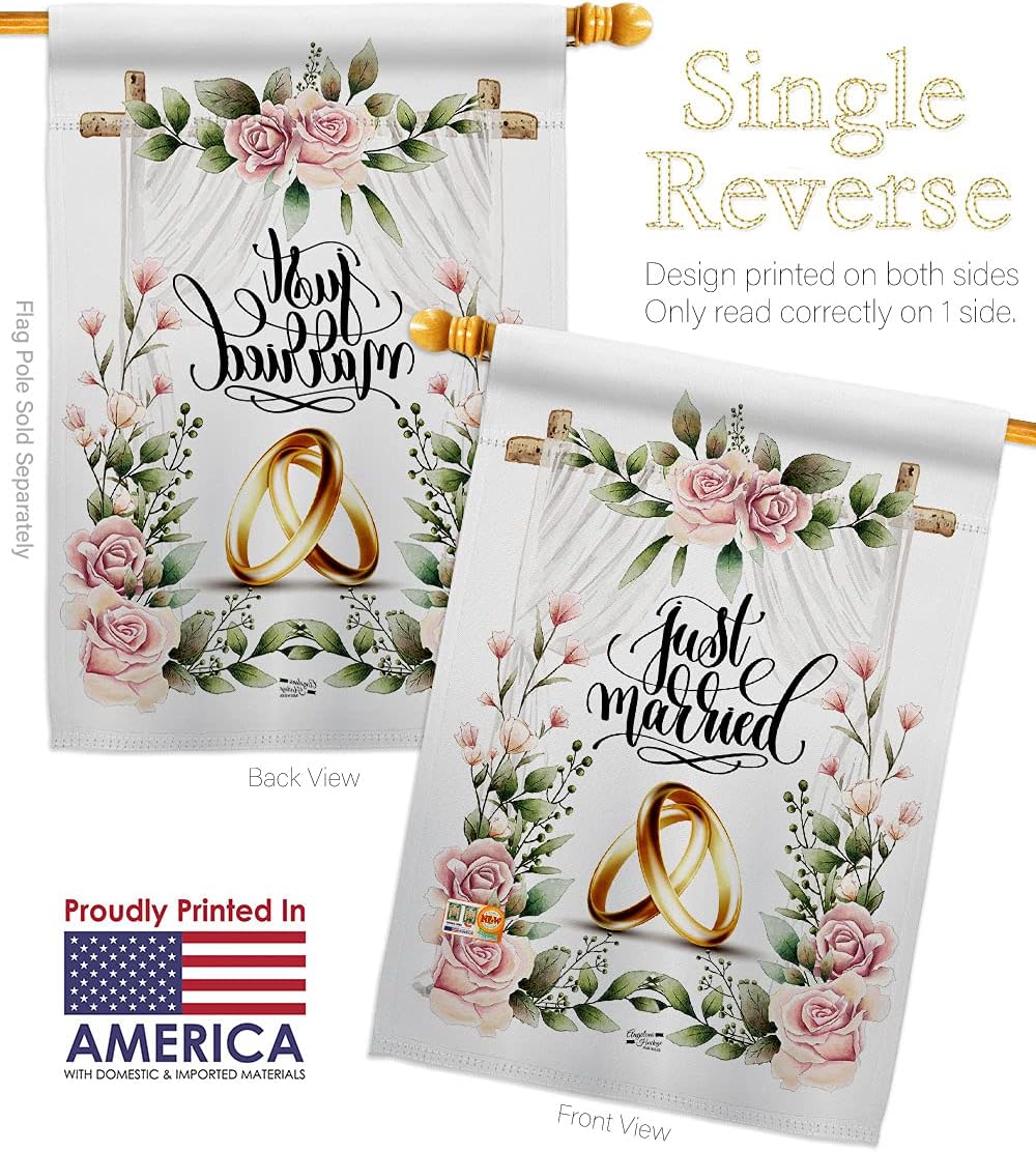 Wedding Rings House Flag Celebration Marriage Bride Groom Mr Mrs Occasion Anniversary Party Small Decorative Gift Yard Banner Made In USA 28 X 40
