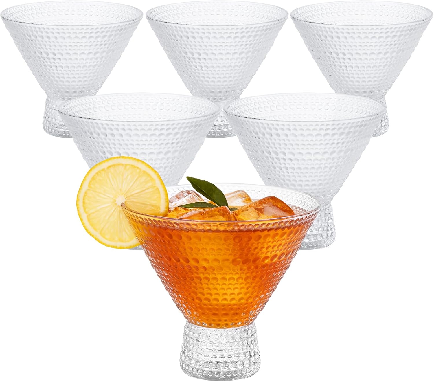 Stemless Martini Glasses, Martini Glasses Set of 6, Clear Vintage Margarita Glass for Home Bar Restaurant Wedding Party