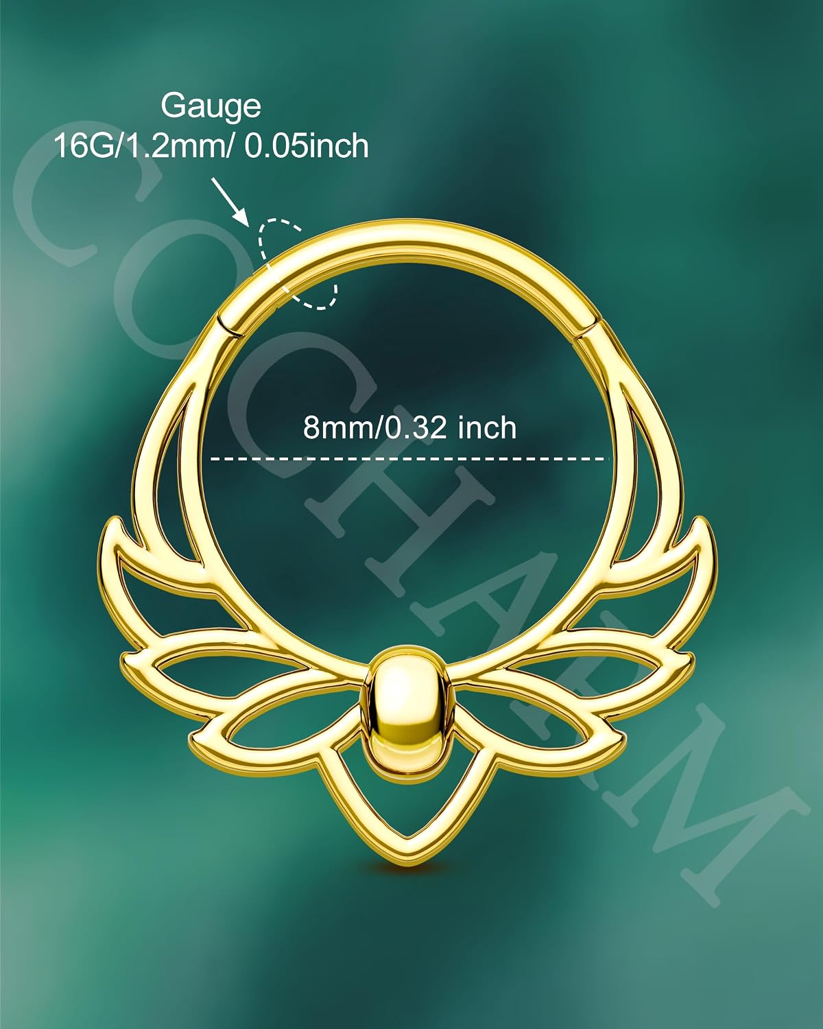 COCHARM Lotus Septum Rings 16G，316L Surgical Steel Hinged Segment Septum Nose Rings, Helix Daith Piercing Jewelry 8/10MM