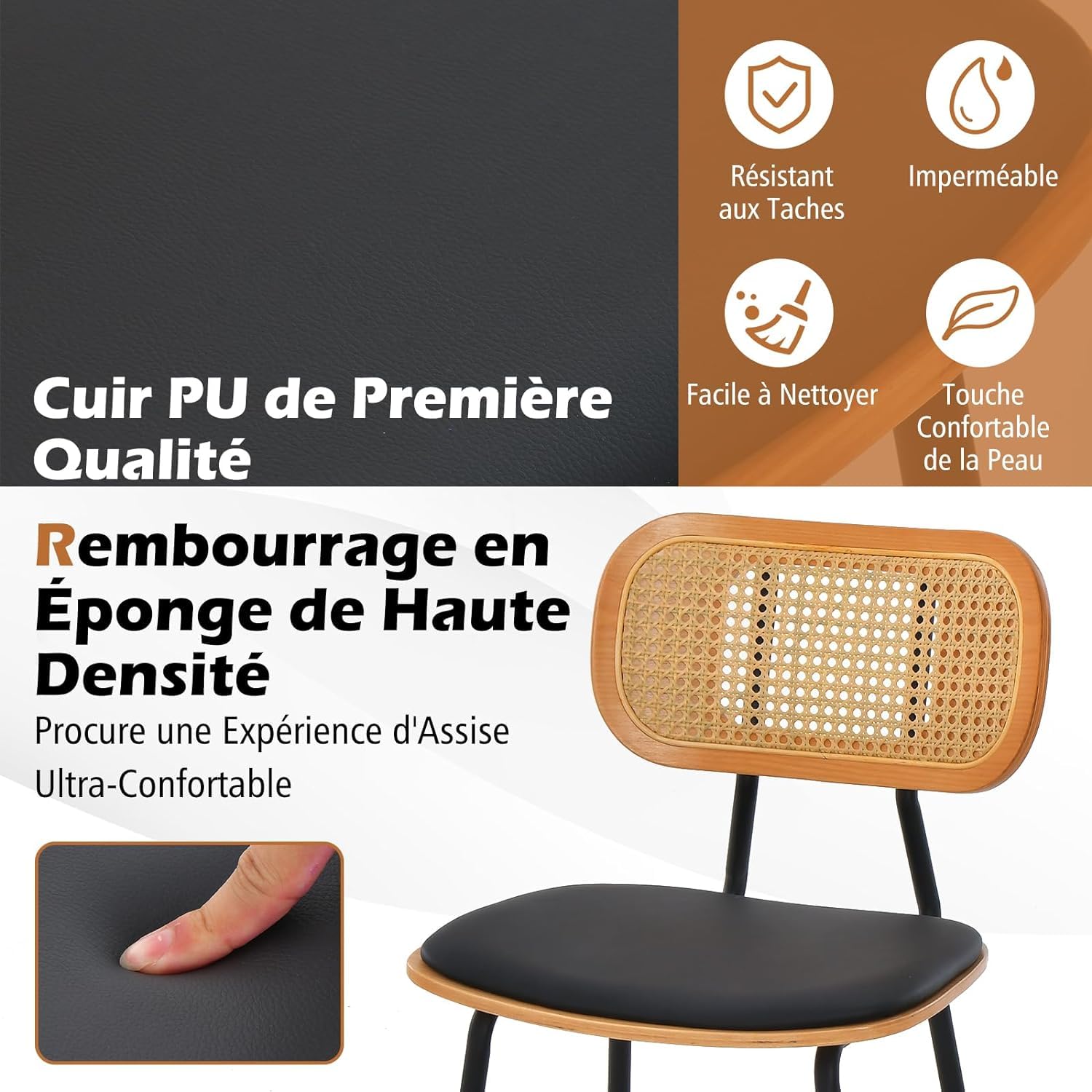 RELAX4LIFE Lot de 2 Tabourets de Bar en Rotin, Chaise Haute Bar Cuisine Bohème avec Cadre Métallique, Chaise Cannage avec Repose-Pieds, Assise 65,5 CM, Charge 140 KG pour Café Salon Bistro