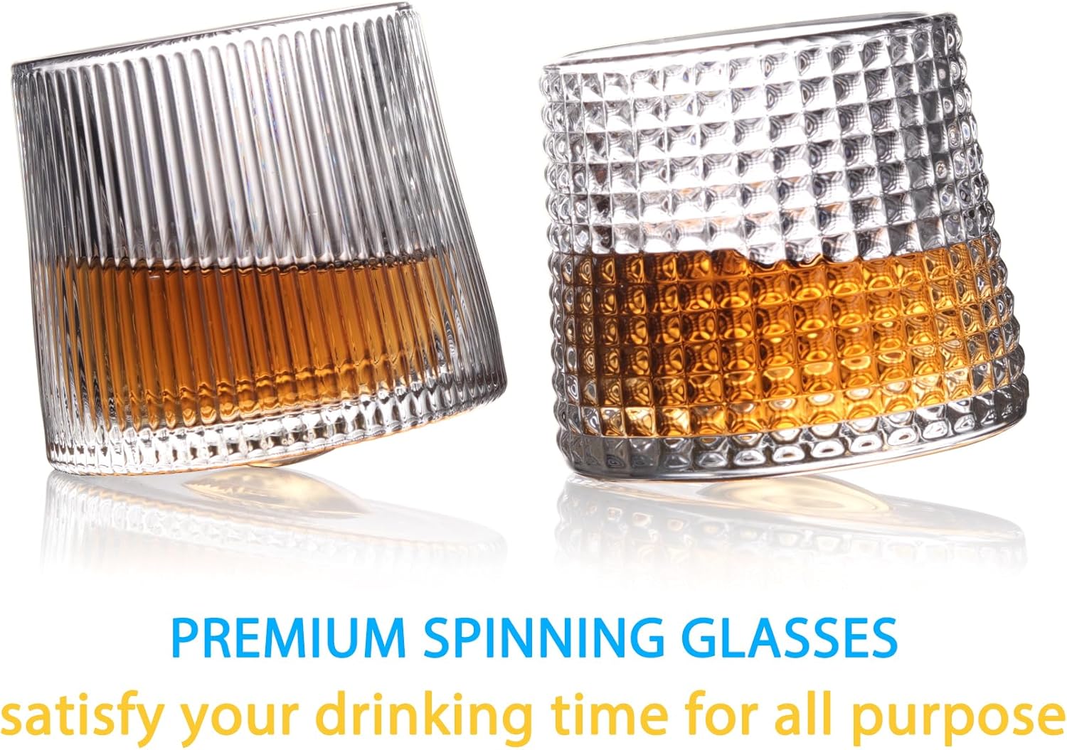 Heavy Whiskey Spinning Glasses Set of 4, Solid Thick Rotating Drinking Barware, 5 oz