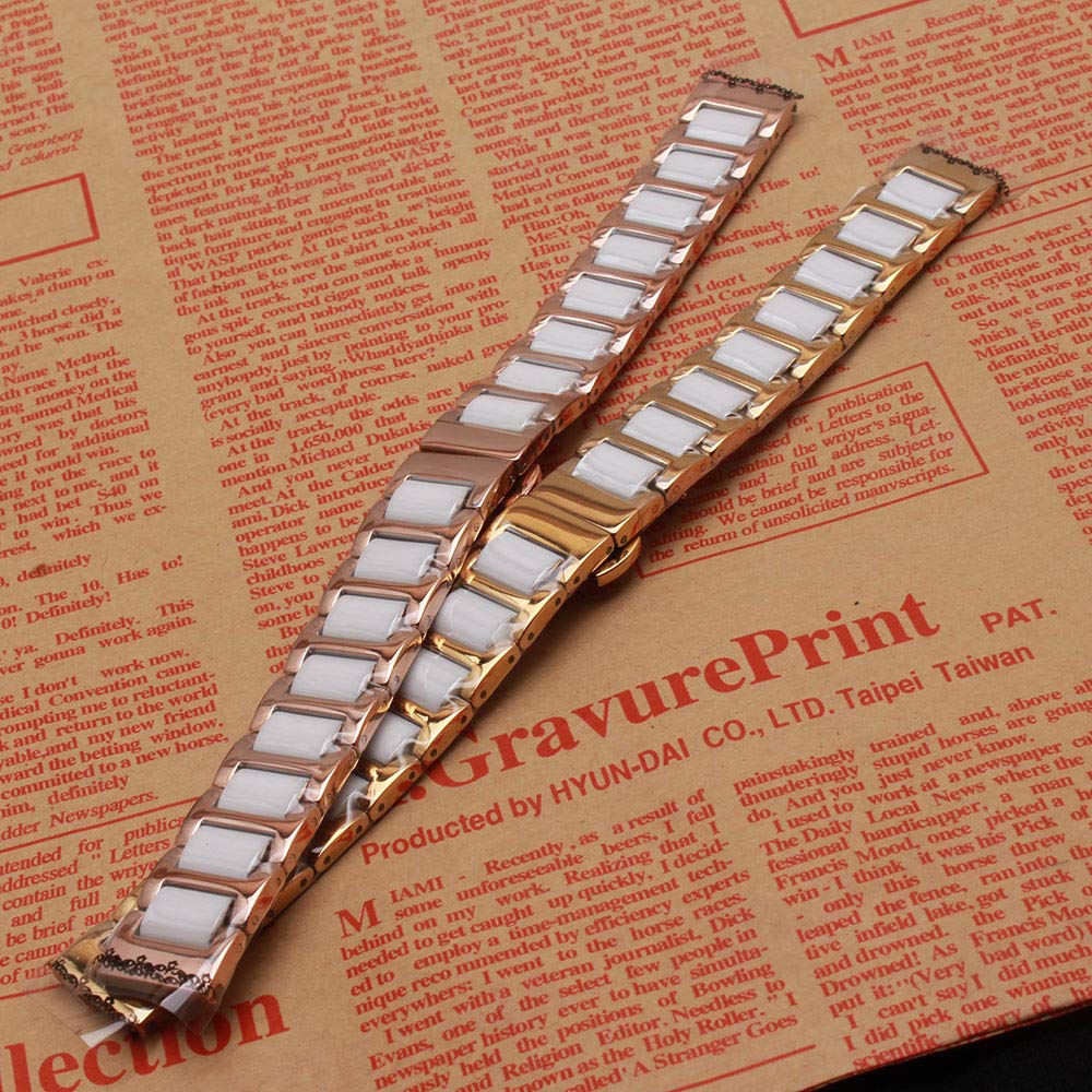 Watchbands Straps 304l Stainless Steel wrap Ceramic Polished 14mm 16mm 18mm 20mm 22mm Watch Accessories fit Smart Watch Gear S3 (20mm, Gold and White)