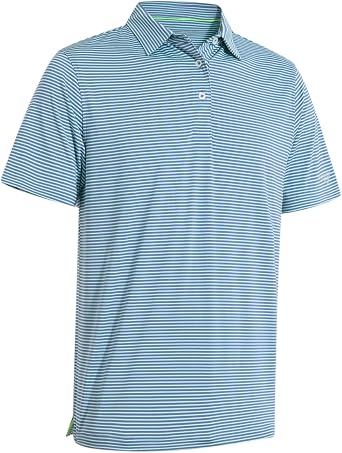Mens Golf Polo Shirts Short Sleeve Striped Performance Moisture Wicking Dry Fit Golf Shirts for Men