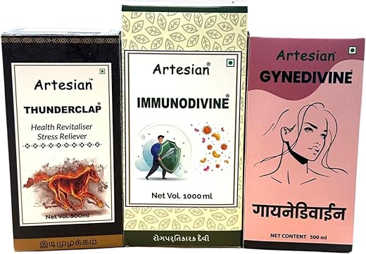 Artesian Thunderclap + Immunodivine + Gynedivine Combo | Ayurvedic Immunity Booster, Energy &amp; Women Wellness Syrup | Stres...