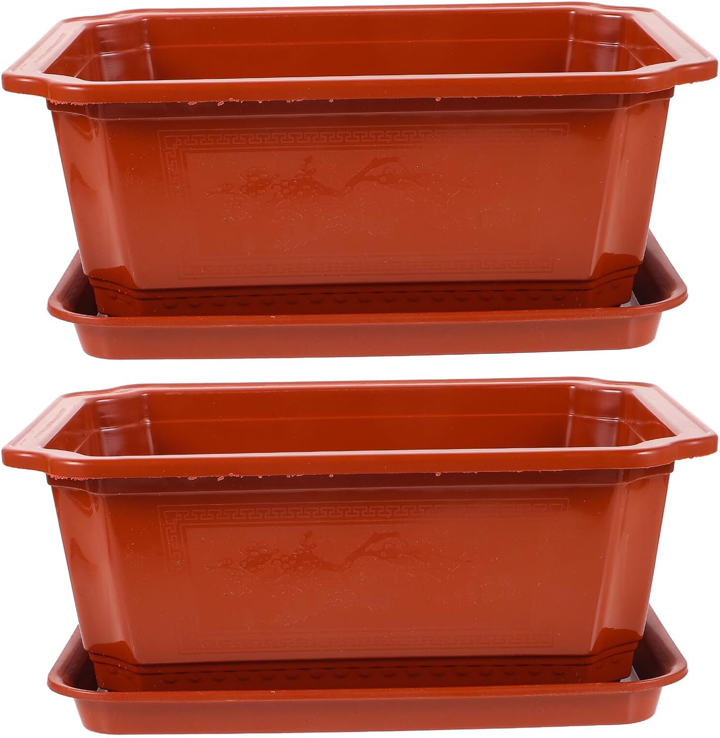 Large Oval Bonsai Plant Pots with Trays, 2pcs Plastic Garden Planter Pots for Indoor House Plants and Bonsai Gardening Containers