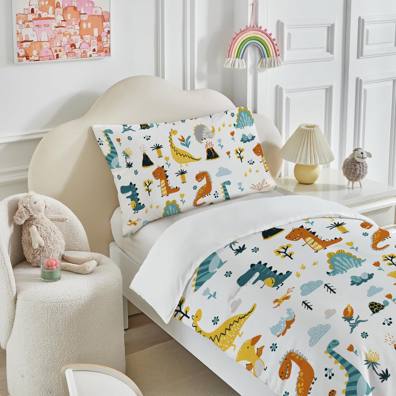 DJDEA Toddler Duvet Cover Set 120x150cm, Dinosaur Pattern Print Duvet Cover Set - Image 3