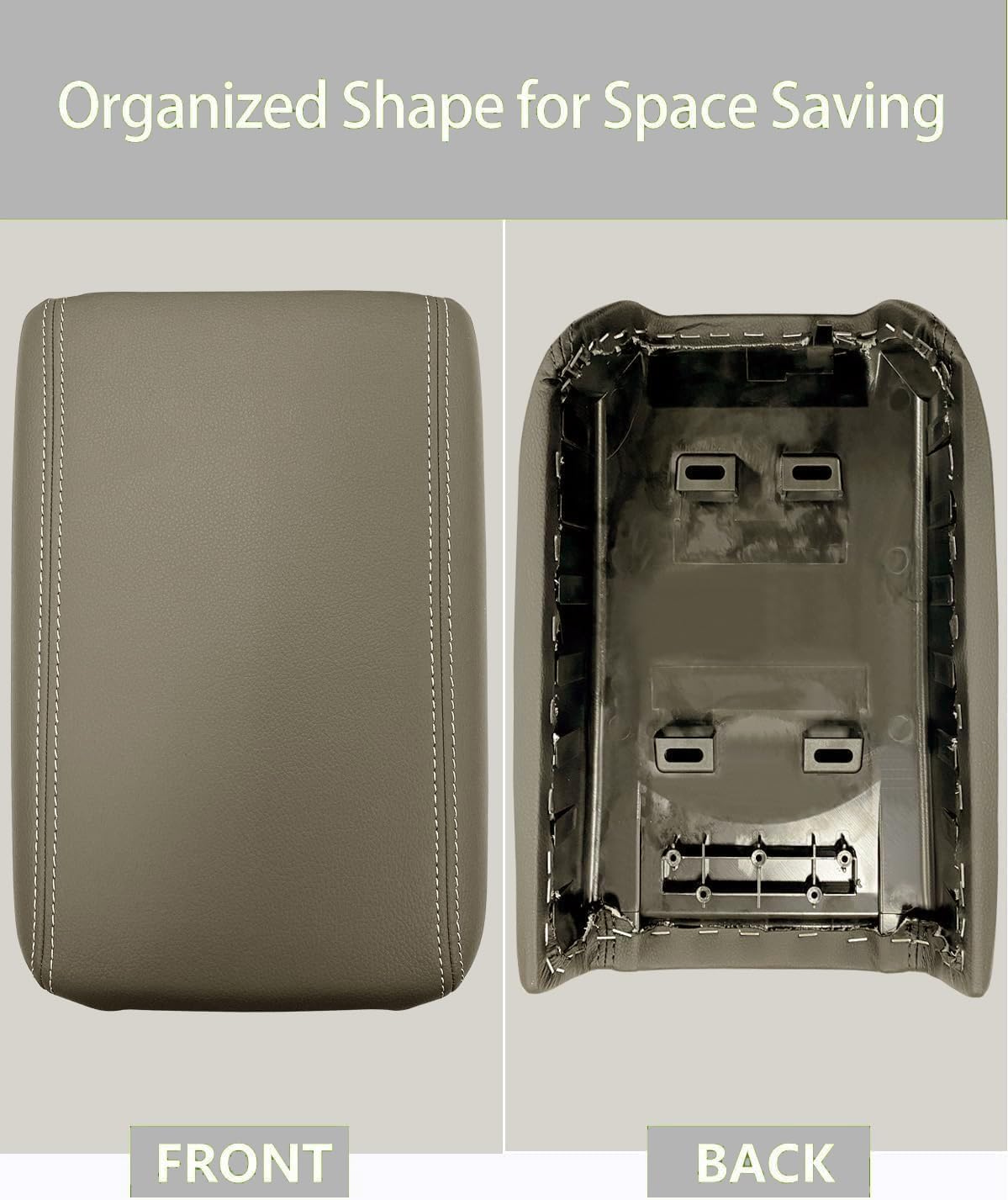 Carrep Center Console Lid Replacement-Premium Leather&White Stitching, Compatible with Traverse Acadia Enclave 2007-2016, Direct OEM Fit Replacement (Beige)