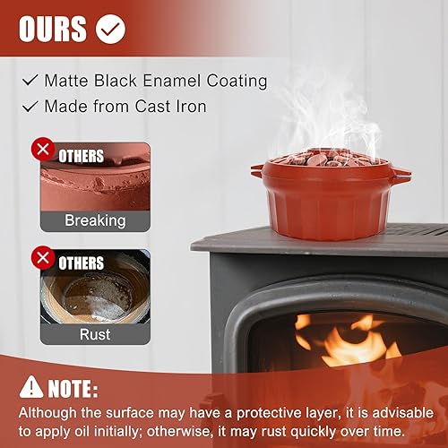 Miniatura 3 de G GOOD GAIN Vaporizador de estufa de leña, cuenco redondo de hierro fundido, olla humidificadora con parte superior de apertura grande para