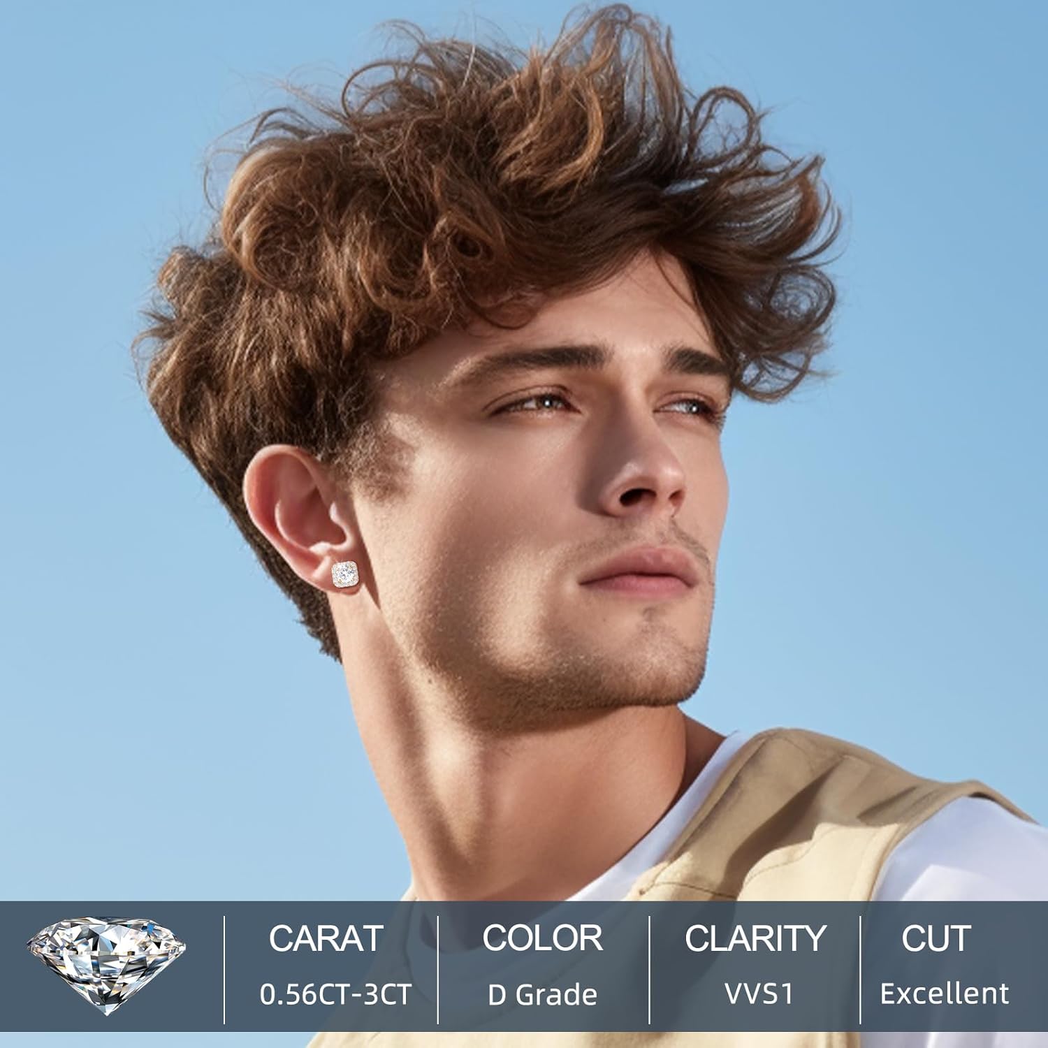 Moissanite Halo Earrings Square 18k Gold Plated 0.56-2.4CT 6-10mm D Color VVS1 Clarity Moissanite Stud Earrings For Women Men Square Stud Earrings 925 Sterling Silver Hypoallergenic Earrings - Image 3