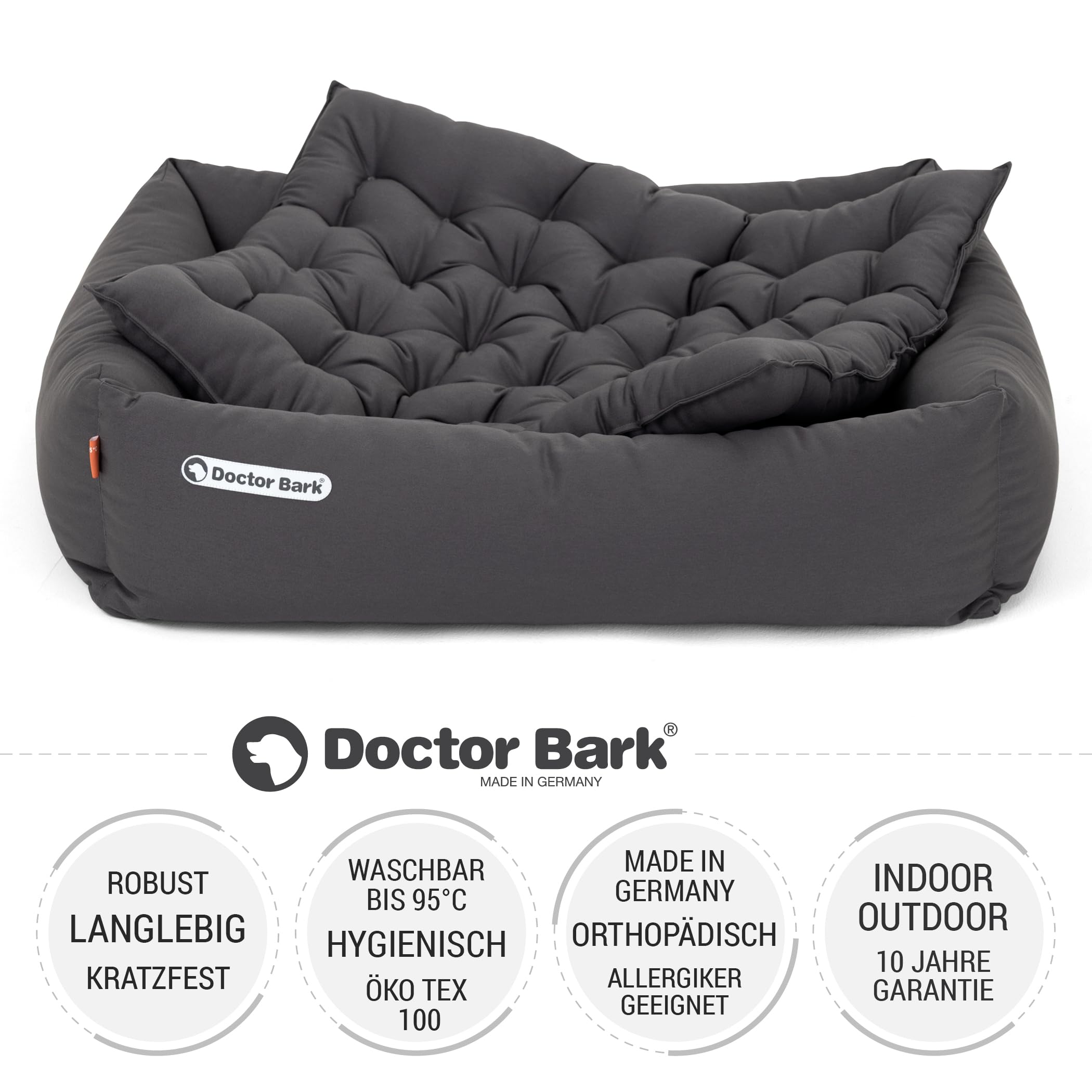 Doctor Bark Hundebett Orthopädisch - Waschbar bis 95°C, Geruchsfrei & Hygienisch - Kuscheliger Hundekorb Mittelgroße Hunde mit Hundematratze (M - 80x70 cm, Grau)