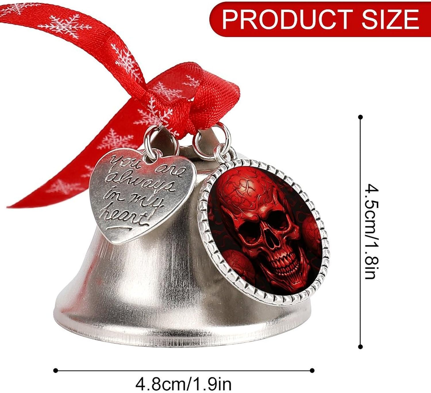 Christmas Decoration Bell, Cute Red Skulls Printed Jingling Bell Wedding Decorate Christmas Party Decorations Christmas Love Bell for Indoor Outdoor