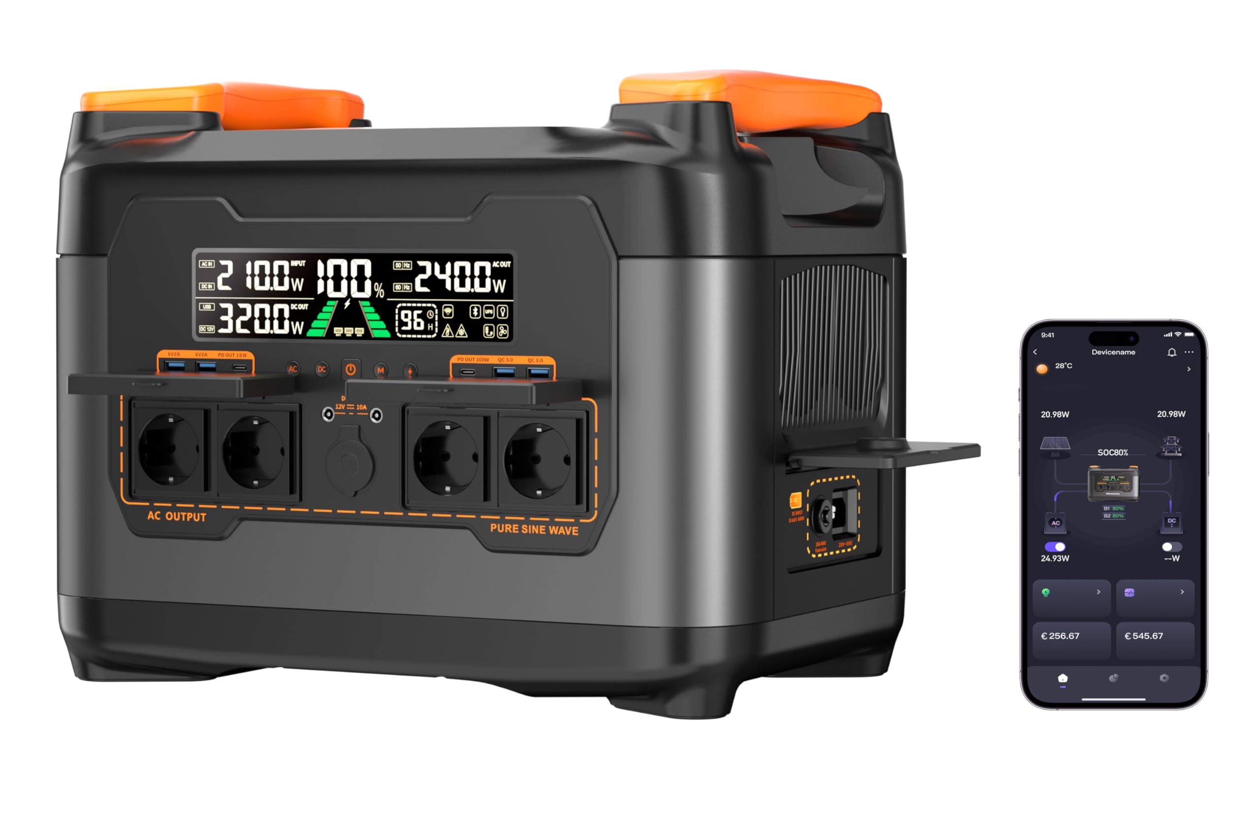 S2400 - Estación de energía portátil (2048 Wh/2400 W (punta de 4500 W), todo en uno con memoria, MPPT 600 W, generador solar para el hogar y camping